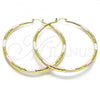 Oro Laminado Extra Large Hoop, Gold Filled Style Hollow Design, Diamond Cutting Finish, Tricolor, 02.213.0439.1.70