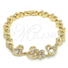Oro Laminado Fancy Bracelet, Gold Filled Style Swan and Heart Design, with White Cubic Zirconia, Polished, Golden Finish, 03.210.0088.08