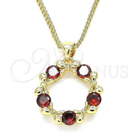 Oro Laminado Pendant Necklace, Gold Filled Style Bow Design, with Garnet Micro Pave, Polished, Golden Finish, 04.156.0325.2.20