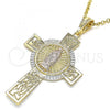 Oro Laminado Religious Pendant, Gold Filled Style Crucifix Design, Polished, Tricolor, 05.351.0044.1