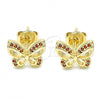 Oro Laminado Stud Earring, Gold Filled Style Butterfly Design, with Garnet Micro Pave, Polished, Golden Finish, 02.156.0455.2