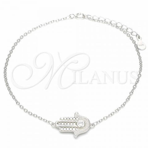 Sterling Silver Fancy Bracelet, Hand of God Design, with White Cubic Zirconia and White Crystal, Polished, Rhodium Finish, 03.336.0084.08