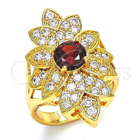 Oro Laminado Multi Stone Ring, Gold Filled Style with Garnet and White Cubic Zirconia, Polished, Golden Finish, 01.346.0002.07 (Size 7)