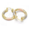 Oro Laminado Small Hoop, Gold Filled Style Hollow Design, Diamond Cutting Finish, Tricolor, 02.170.0135.1.25