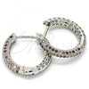 Rhodium Plated Huggie Hoop, with Multicolor Micro Pave, Polished, Rhodium Finish, 02.264.0006.6.20