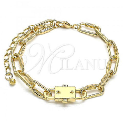 Oro Laminado Fancy Bracelet, Gold Filled Style Paperclip Design, Polished, Golden Finish, 03.321.0001.09