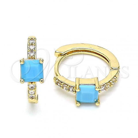 Oro Laminado Huggie Hoop, Gold Filled Style with Turquoise Cubic Zirconia and White Micro Pave, Polished, Golden Finish, 02.210.0480.2.15