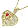 Oro Laminado Pendant Necklace, Gold Filled Style Heart and Dragon-Fly Design, with Garnet Crystal, Polished, Golden Finish, 04.351.0019.3.20