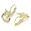 Oro Laminado Leverback Earring, Gold Filled Style Owl Design, with Multicolor Cubic Zirconia, Polished, Golden Finish, 02.210.0434.3