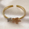 Oro Laminado Individual Bangle, Gold Filled Style Flower Design, Diamond Cutting Finish, Tricolor, 07.170.0074.1