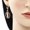 Oro Laminado Earring and Pendant Adult Set, Gold Filled Style San Judas and Teardrop Design, with Garnet Crystal, Polished, Golden Finish, 10.351.0013.2