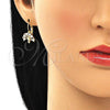 Oro Laminado Leverback Earring, Gold Filled Style Tree Design, with White Cubic Zirconia, Polished, Golden Finish, 02.210.0383