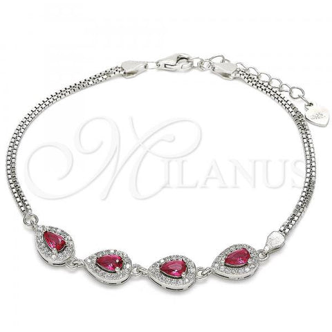 Sterling Silver Earring and Pendant Adult Set, Teardrop Design, with Ruby and White Cubic Zirconia, Polished, Rhodium Finish, 03.286.0015.2.07
