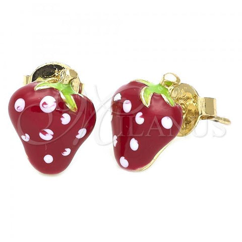 Oro Laminado Stud Earring, Gold Filled Style Strawberry Design, Multicolor Enamel Finish, Golden Finish, 5.126.091 *PROMO*