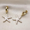 Oro Laminado Dangle Earring, Gold Filled Style Star Design, White Enamel Finish, Golden Finish, 02.341.0250