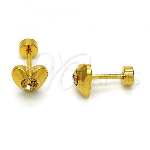 Stainless Steel Stud Earring, Heart Design, with Light Brown Crystal, Polished, Golden Finish, 02.271.0004.1