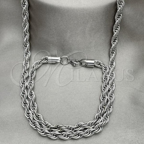 Stainless Steel Necklace and Bracelet, Rope Design, Polished,, 06.278.0007