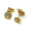 Oro Laminado Stud Earring, Gold Filled Style Ladybug Design, with White and Black Micro Pave, Polished, Golden Finish, 02.310.0095