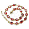 Oro Laminado Fancy Anklet, Gold Filled Style Evil Eye Design, Red Resin Finish, Golden Finish, 04.63.1347.1.10