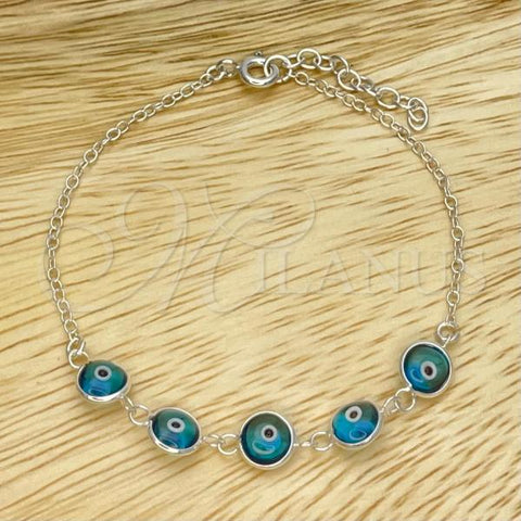 Sterling Silver Fancy Bracelet, Evil Eye Design, with Blue Topaz Crystal, Polished, Silver Finish, 03.401.0004.07