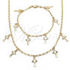 Oro Laminado Necklace and Bracelet, Gold Filled Style Cross Design, Polished, Golden Finish, 06.63.0211