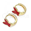 Oro Laminado Huggie Hoop, Gold Filled Style Butterfly Design, Red Enamel Finish, Golden Finish, 02.213.0181.1.12