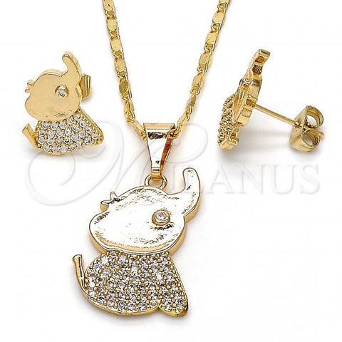 Oro Laminado Earring and Pendant Adult Set, Gold Filled Style Elephant Design, with White Cubic Zirconia, Polished, Golden Finish, 10.316.0030
