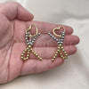 Oro Laminado Dangle Earring, Gold Filled Style Bow and Heart Design, Polished, Two Tone, 02.341.0194