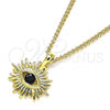 Oro Laminado Pendant Necklace, Gold Filled Style Evil Eye Design, with Black Cubic Zirconia, Polished, Golden Finish, 04.341.0028.4.20