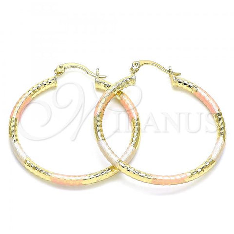 Oro Laminado Medium Hoop, Gold Filled Style Diamond Cutting Finish, Tricolor, 02.213.0257.40