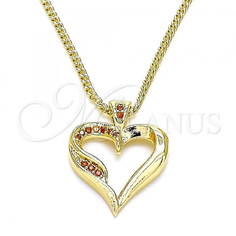 Oro Laminado Pendant Necklace, Gold Filled Style Heart Design, with Garnet Micro Pave, Polished, Golden Finish, 04.156.0351.2.20