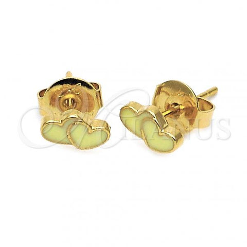 Oro Laminado Stud Earring, Gold Filled Style Heart Design, Yellow Enamel Finish, Golden Finish, 02.64.0325 *PROMO*