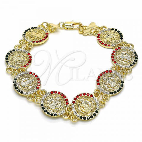 Oro Laminado Fancy Bracelet, Gold Filled Style San Benito Design, with Multicolor Crystal, Polished, Golden Finish, 03.351.0063.1.08