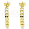 Oro Laminado Stud Earring, Gold Filled Style Paperclip and Curb Design, Polished, Golden Finish, 02.163.0142