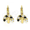 Oro Laminado Leverback Earring, Gold Filled Style Tree Design, with Black and White Cubic Zirconia, Polished, Golden Finish, 02.210.0383.2