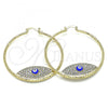 Oro Laminado Large Hoop, Gold Filled Style Evil Eye Design, with White Crystal, Blue Enamel Finish, Golden Finish, 02.380.0074.50