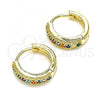 Oro Laminado Huggie Hoop, Gold Filled Style with Multicolor Cubic Zirconia, Polished, Golden Finish, 02.210.0557.4.12
