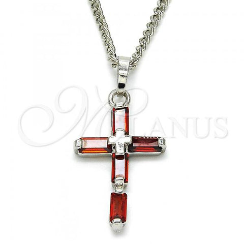 Rhodium Plated Pendant Necklace, Cross Design, with Garnet Cubic Zirconia, Polished, Rhodium Finish, 04.284.0015.5.22