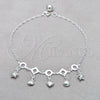 Sterling Silver Fancy Anklet, Shell and Heart Design, Polished, Silver Finish, 03.409.0084.10