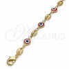 Oro Laminado Fancy Bracelet, Gold Filled Style Evil Eye Design, Red Resin Finish, Golden Finish, 03.326.0012.1.06
