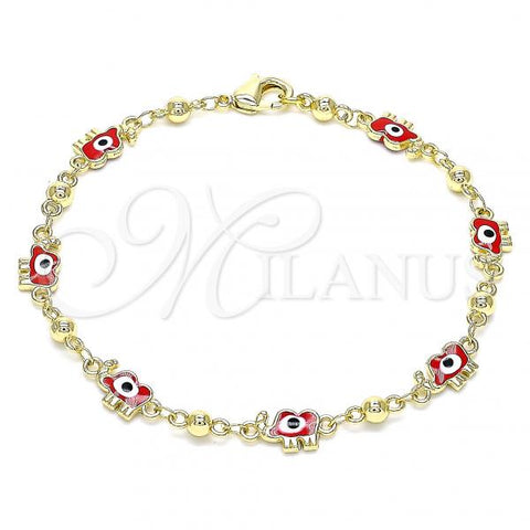 Oro Laminado Fancy Bracelet, Gold Filled Style Elephant Design, Red Enamel Finish, Golden Finish, 03.213.0141.08