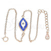 Sterling Silver Fancy Bracelet, Evil Eye Design, Blue Enamel Finish, Rose Gold Finish, 03.336.0073.1.07