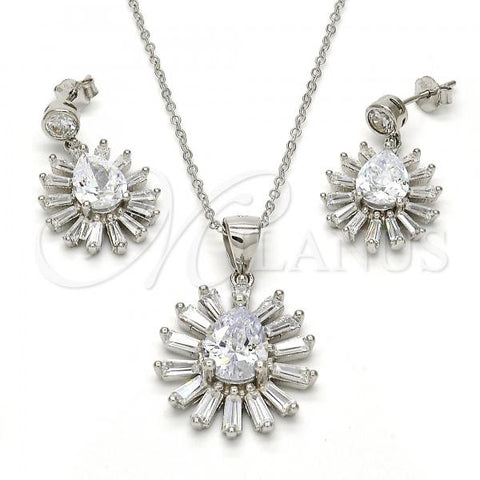 Sterling Silver Earring and Pendant Adult Set, Teardrop Design, with White Cubic Zirconia, Polished, Rhodium Finish, 10.175.0035