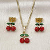 Oro Laminado Earring and Pendant Adult Set, Gold Filled Style Cherry Design, with Garnet Crystal, Polished, Golden Finish, 10.379.0095