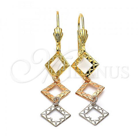 Oro Laminado Long Earring, Gold Filled Style Diamond Cutting Finish, Tricolor, 02.63.2165