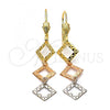 Oro Laminado Long Earring, Gold Filled Style Diamond Cutting Finish, Tricolor, 02.63.2165