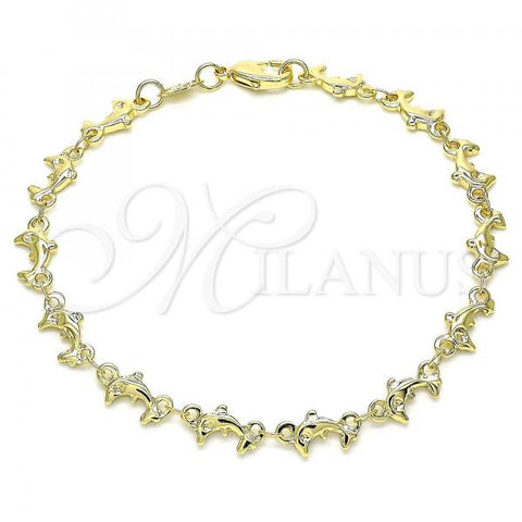 Oro Laminado Fancy Bracelet, Gold Filled Style Dolphin Design, Polished, Golden Finish, 03.326.0018.08