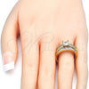 Oro Laminado Wedding Ring, Gold Filled Style Duo Design, with White Cubic Zirconia, Polished, Golden Finish, 01.284.0032.09 (Size 9)