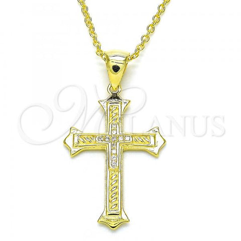 Sterling Silver Pendant Necklace, Cross Design, with White Micro Pave, Polished, Golden Finish, 04.336.0117.2.16