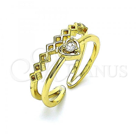 Oro Laminado Multi Stone Ring, Gold Filled Style Heart Design, with White Cubic Zirconia, Polished, Golden Finish, 01.284.0084